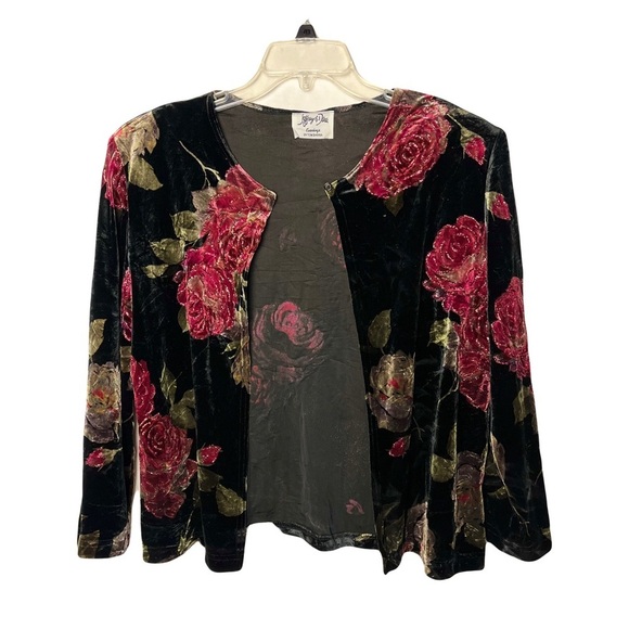 Jeffrey & Dara Evenings by Tom Barr | Vtg Sparkly Floral Velvet Cardigan, Large - Picture 1 of 6
